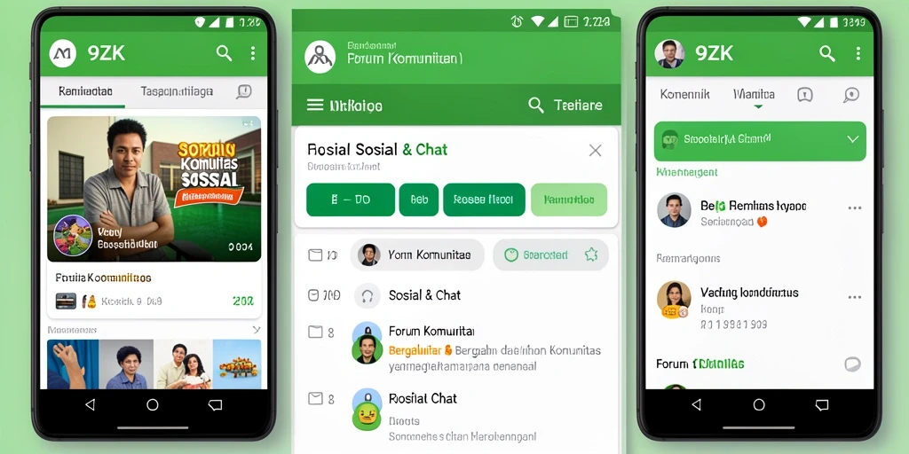 Antarmuka aplikasi Forum Komunitas 9ZK yang menarik dan ramah pengguna.