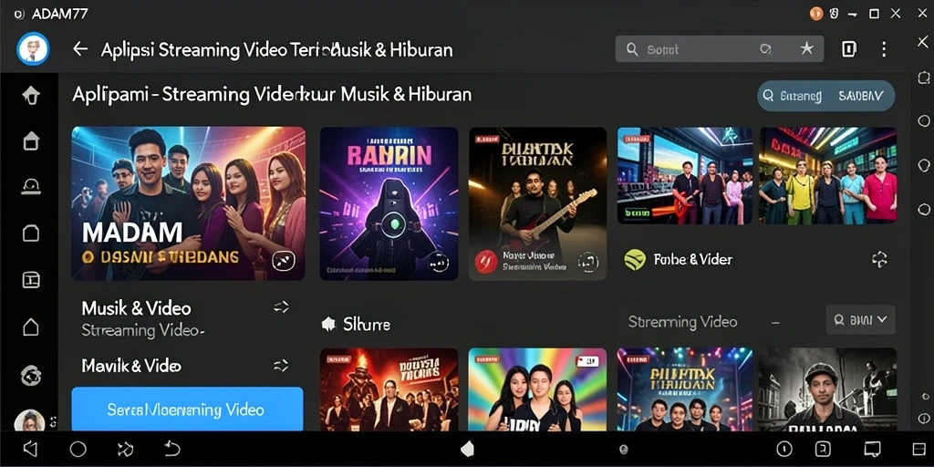Tampilan antarmuka aplikasi ADAM77 untuk streaming video yang menarik.