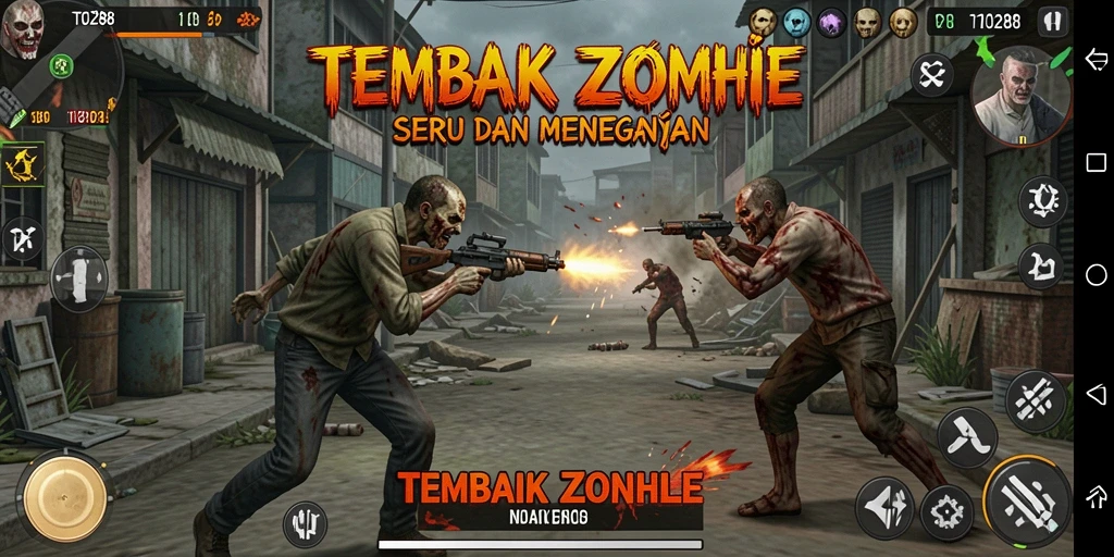 Tampilan antarmuka TO288 saat pemain bertempur melawan zombie.